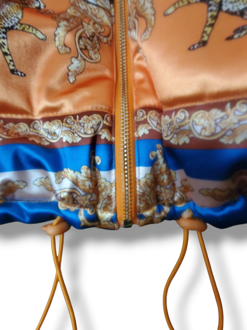 N°1 Los Angeles Cropped Puffer Jacket Cheetah Leopard Baroque Print Orange Blue - Picture 7 of 12